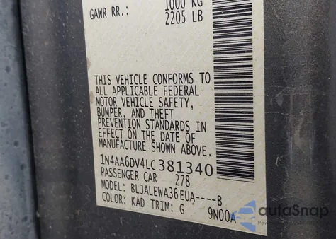 2020 Nissan Maxima Sl Xtronic Cvt from USA, damaged, VIN 1N4AA6DV4LC381340